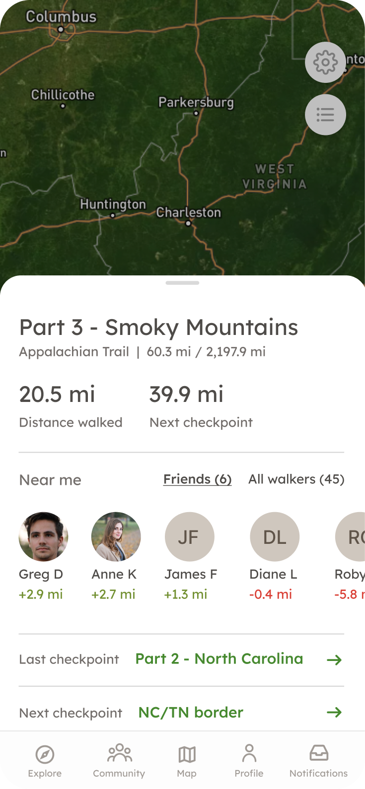 Nearby friends with signed relative distances and the next trail checkpoint